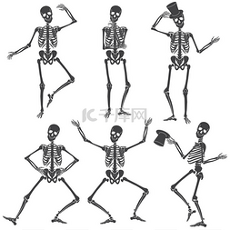 运动的骨架图片_骷髅跳舞。不同骨架的姿势孤立.