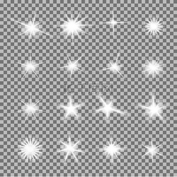 星星透明背景图片_向量集的透明背景上闪烁着发光光