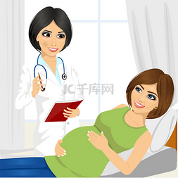快乐的孕妇有在医院去看医生