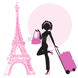 在巴黎的手提箱的女人
