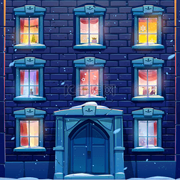 矢量卡通城堡图片_圣诞及新年装潢的夜窗