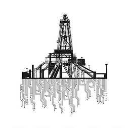 石油钻机图片_在白色背景上的石油钻机剪影。图