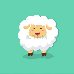 小绵羊矢量图片_可爱的绵羊在托斯卡绿色背景