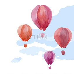 云图片_水彩热气球在天空