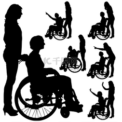 坐轮椅上的人图片_人坐在轮椅上的矢量剪影.