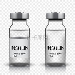 胰岛素矢量图片_透明玻璃医用胰岛素瓶, 矢量插画