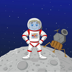 月球上的宇航员图片_卡通男孩宇航员站在月球上的矢量