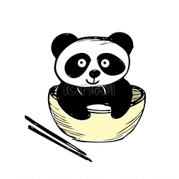 矢量熊猫图片_小可爱的熊猫上白色、 手绘、 矢