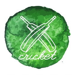 Cricket game icon on watercolor blot