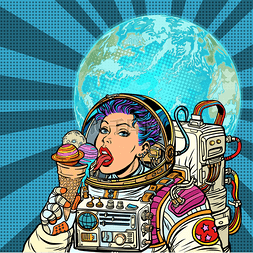 宇航员女图片_女宇航员吃太阳系的行星, 如冰淇