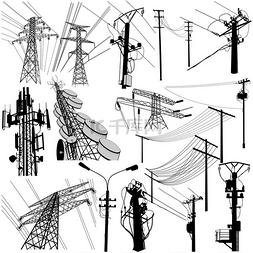高压塔图片_高压或中压极的剪影和与变压器的