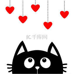 黑猫仰望挂红色的心.