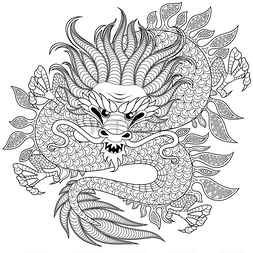 在纹身的 zentangle 风格的中国龙。