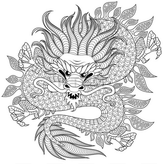 在纹身的 zentangle 风格的中国龙.成人的抗应激彩页.