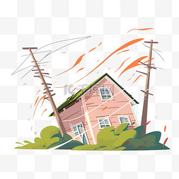 刮倒树木图片_手绘台风暴风卷倒房屋元素