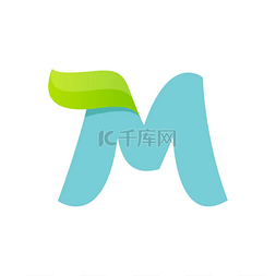 矢量字母m图片_M 字母徽标与绿叶.