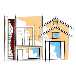 现代房屋建筑的彩色素描
