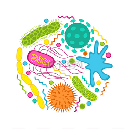 球菌图片_彩色细菌和细菌的图标设置隔离在