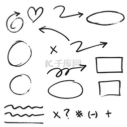 箭头和圆圈图片_涂鸦设计元素。涂鸦线，箭头，检