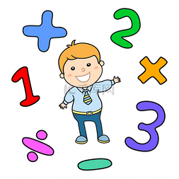 可爱的男孩图片_卡通风格数学学习游戏插图。数学