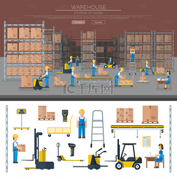 大型横幅图片_Warehouse worker taking package in shelf logi