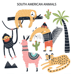 南美洲人图片_一套可恶的南美动物卡通。可爱的
