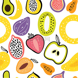 水果手绘无缝图案插图。健康的生