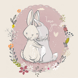 可爱的小兔子与花