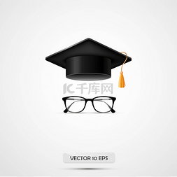 学生挑战杯图片_教育的帽子和眼镜。矢量图。白色