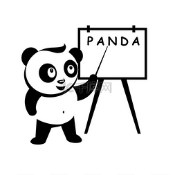 熊猫指向黑板矢量插图 