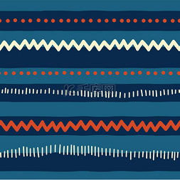 锯齿形图片_红色和蓝色部落涂鸦模式。无缝矢