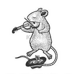 鼠标播放小提琴草图雕刻矢量插图