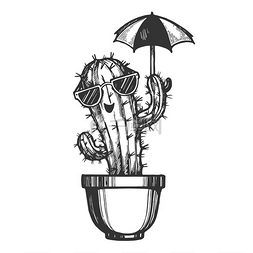 in板式图片_动画片仙人掌字符在太阳镜与伞雕
