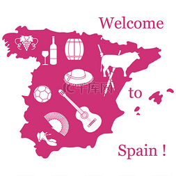 西班牙海报图片_矢量图和各种符号的西班牙。旅行