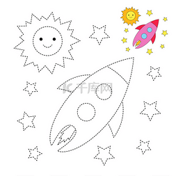 教育游戏图片_太阳、星和飞行火箭的向量例证在