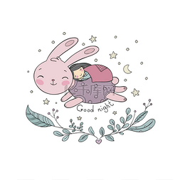 一个熟睡的女孩和一只兔子.