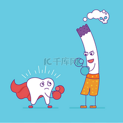 扁健康图片_白色的牙齿打架或拳击与香烟。卡
