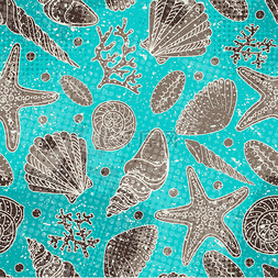 贝壳、 海星、 珊瑚和泡沫无缝模