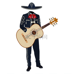 传统服装背景图片_墨西哥街头音乐家与吉他在墨西哥