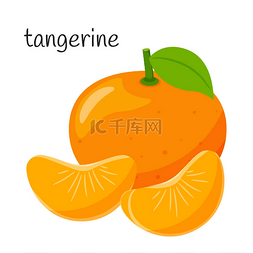 图标橘子图片_全长有叶子和两片相邻的橘子。水