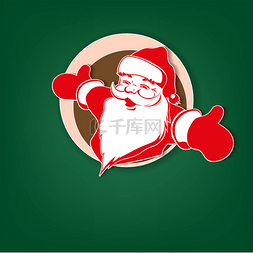 圣诞卡深绿色与圣诞老人在一个圆