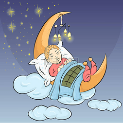 小婴孩图片_小婴孩在月亮之间睡觉在星