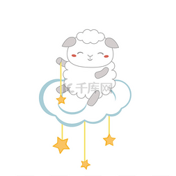 动画片绵羊坐在云彩