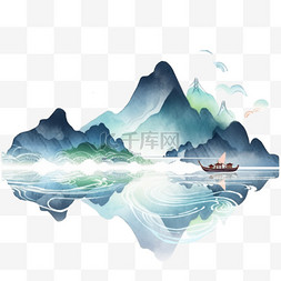 山水水墨画背景图片_彩色山水云雾水墨画手绘元素