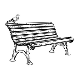 公园长凳雕刻矢量插图
