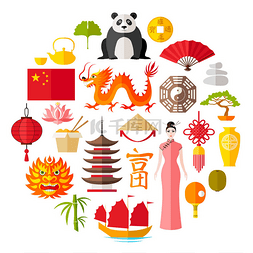 中国纪念品图片_中国的象征。向量中国传统纪念品