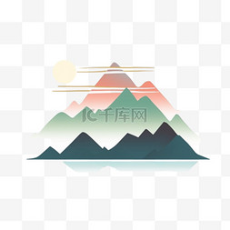 手绘简笔山水图片_彩色简笔画山水手绘日出元素