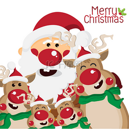 人物卡片海报图片_圣诞老人和驯鹿家庭圣诞祝福卡通