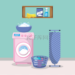 洗衣房洗衣房图片_空置洗衣房与家电矢量插图图形设
