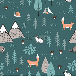 树木和动物图片_斯堪的纳维亚卡通与动物，树木，